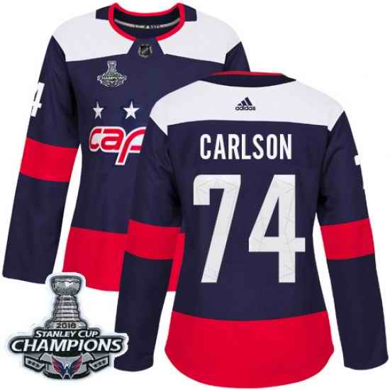 Adidas Capitals #74 John Carlson Navy Authentic 2018 Stadium Series Stanley Cup Final Champions Womens Stitched NHL Jersey